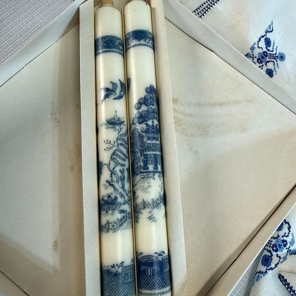 Vintage Old Willow Aladdin Made in Denmark - Original Box - Candles and Napkins